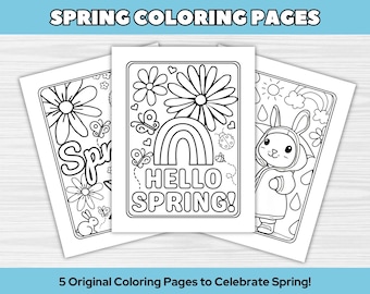 Hello Spring Coloring Pages | Printable Spring Coloring Page for Kids | Toddler Coloring Book Pages | Fun Spring Classroom Activity