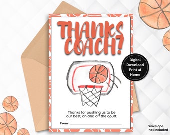 Printable Gift Card Holder for Basketball Coach - Instant Download - Coach Appreciation Thank You Gift