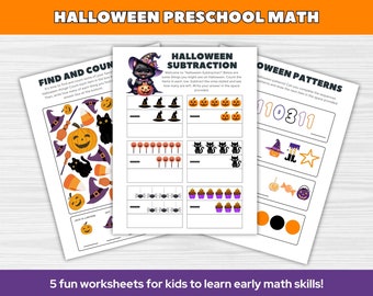 Preschool Halloween Math Worksheets | Early Math Printable Activity | Worksheets For Kids | Learning Binder Worksheets | Digital Download