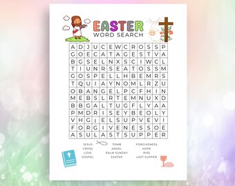 Religious Easter Word Search, Printable Preschool Activity Sheet, Easter Sunday Church Word Search, Kids Easter Puzzle Game