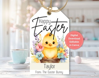 Easter Basket Tag | Printable Easter Basket Name Tag | Easter Tag for Kids Easter Basket | Baby Chick Easter Printable Gift Tag