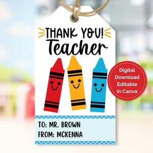 Thank You Teacher Gift Tag, Editable Teacher Appreciation Tag, Printable Gift Tag for Teacher, Tag for Staff Appreciation Treat Bags