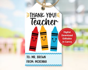 Thank You Teacher Gift Tag, Editable Teacher Appreciation Tag, Printable Gift Tag for Teacher, Tag for Staff Appreciation Treat Bags