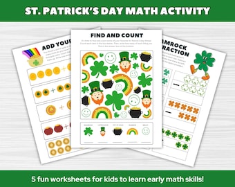Preschool Printable Math Activity for St. Patrick's Day | Learn To Count, Fun Math Games, and More | Digital Download | Preschool Worksheets