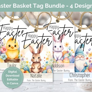 Printable Easter Basket Tag Bundle | Editable Easter Basket Name Tag | Easter Tag for Kids Easter Basket | Easter Printable Gift Tag