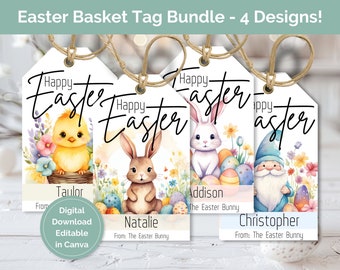 Printable Easter Basket Tag Bundle | Editable Easter Basket Name Tag | Easter Tag for Kids Easter Basket | Easter Printable Gift Tag