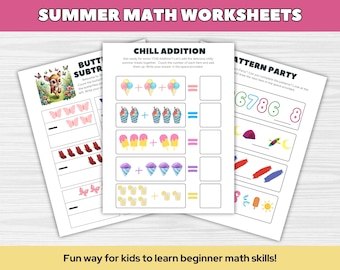 Summer Math Preschool Worksheets, Printable Math Activity for Kids, Learn to Count Educational Activities for Kids, Fun Math Practice
