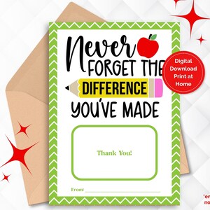 Porte-cartes cadeau enseignant, carte de remerciement imprimable enseignant, cadeau de la semaine de l'appréciation des enseignants, cadeau imprimable pour enseignant