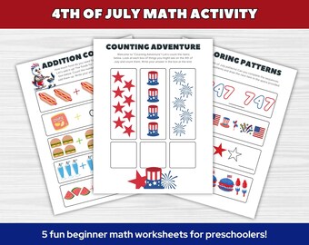 4th of July Preschool Worksheets, Fun Printable Math Activities for Kids, Math Teacher Resources, Summer Math Worksheets