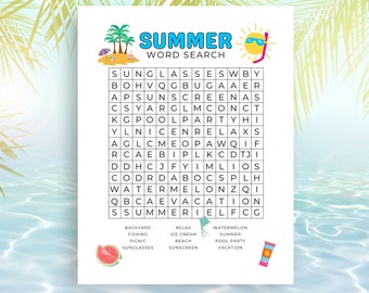 Summer Printable Word Search | Printable Preschool Classroom Activity | End of School Year Party Printable | Summer Puzzle Game for Kids