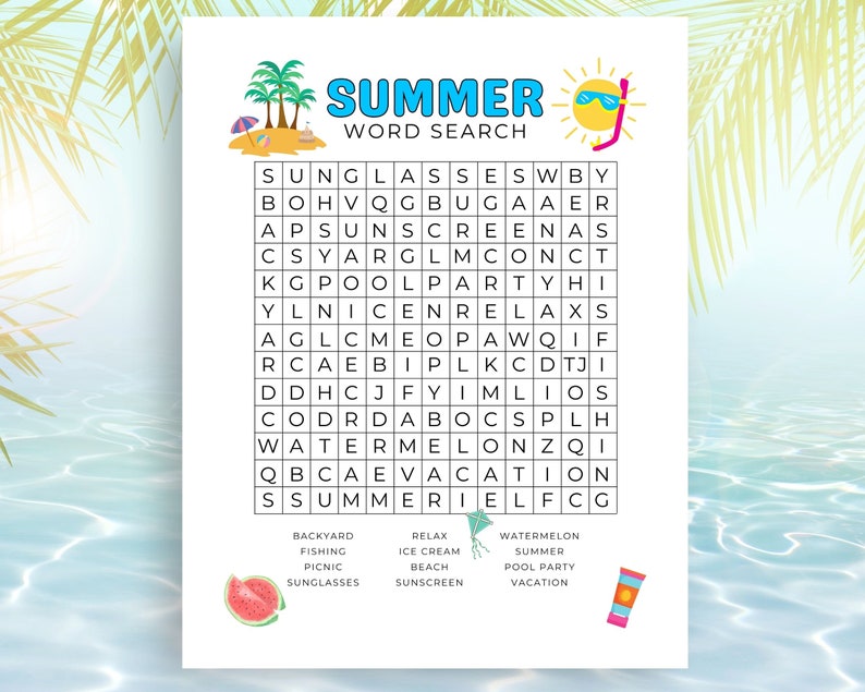 Summer Printable Word Search Printable Preschool Classroom Activity Summer Printable Word Search Printable Preschool Classroom Activity