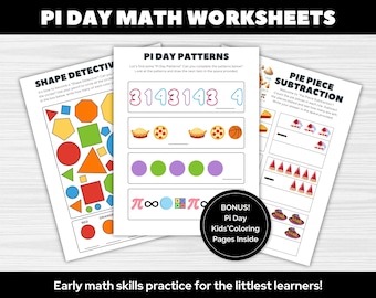 Pi Day Math Worksheets for Preschoolers, Preschool Printable Activity Pages, Beginning Math, Pi Day Numbers, Counting Worksheets for Kids