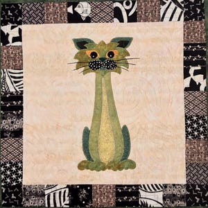 Quilt Pattern 18" square block | "Caulipuss" | Block 3 of Helene Knott’s Garden Patch Cats