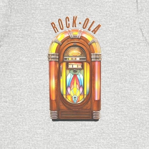 Vintage Rock-Ola Jukebox Tee, Unisex Graphic T-Shirt, Music Lover Gift, Retro Shirt, Vintage Vibe, Perfect for Concerts