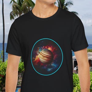 Cosmic Planet Graphic Tee, Unisex Space T-Shirt for Astronomy Lovers, Gift for Space Enthusiasts, Unique Graphic Tee, Starry Night Shirt