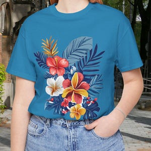 Tropical Floral Unisex Tee, Summer Shirt, Vacation Outfit, Beachwear, Gift for Her, Nature Lover Top