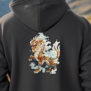 Chinese Dragon Heavy, Full Zip Hoodie, printing on the back, Dragon Design, symbolizing strength, prosperity, and good fortune,