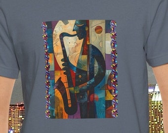 T-shirt graphique Boho Sax Player : chemise jazz unisexe