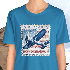 Air Mail Stamp Airplane Tee: Vintage Travel Shirt