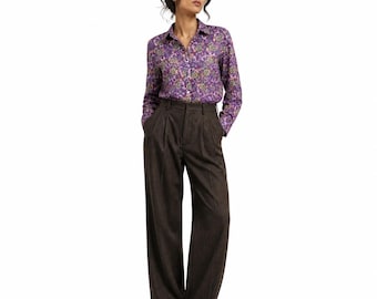 Koszula Vtg Lauren Ralph Lauren Petite Purple Paisley 100% bawełna P/S Fall Boho