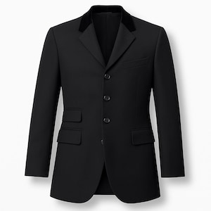 Vtg Ralph Lauren Black Wool Velvet Collar Equestrian Blazer Hunt Coat 4 Academia