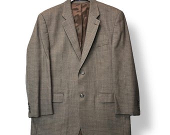 Vintage Ralph Lauren Men Wool Houndstooth Sport Coat 42R Brown Blazer Jacket