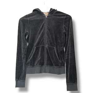 Vintage Juicy Couture Velour Hoodie House of Juicy Charcoal Zip M USA Y2K Rare