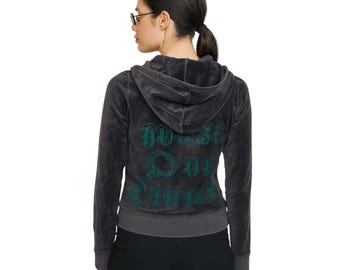 Vintage Juicy Couture velours hoodie mediumgrijs House of Juicy graphic Y2K