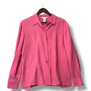 Anna and Frank Womens Pink 100% Silk Blouse M Jacquard Career Chic Vtg Classic