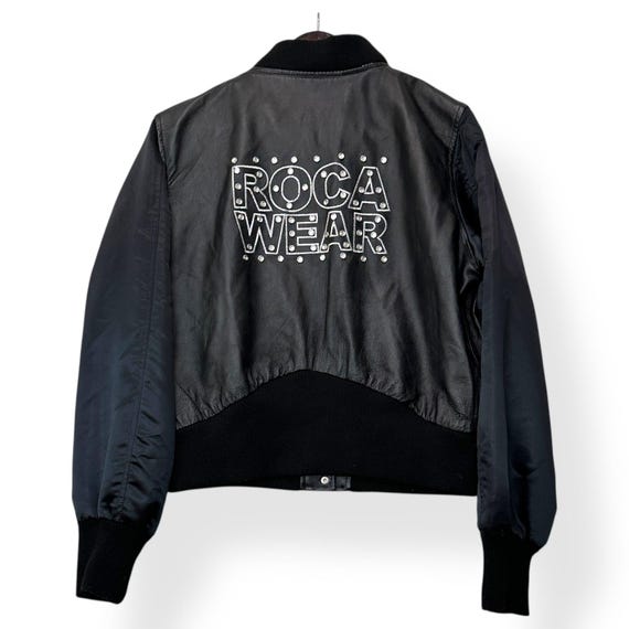 Vtg Y2K Rocawear Bomber Jacket XL Black Real Leather Studded