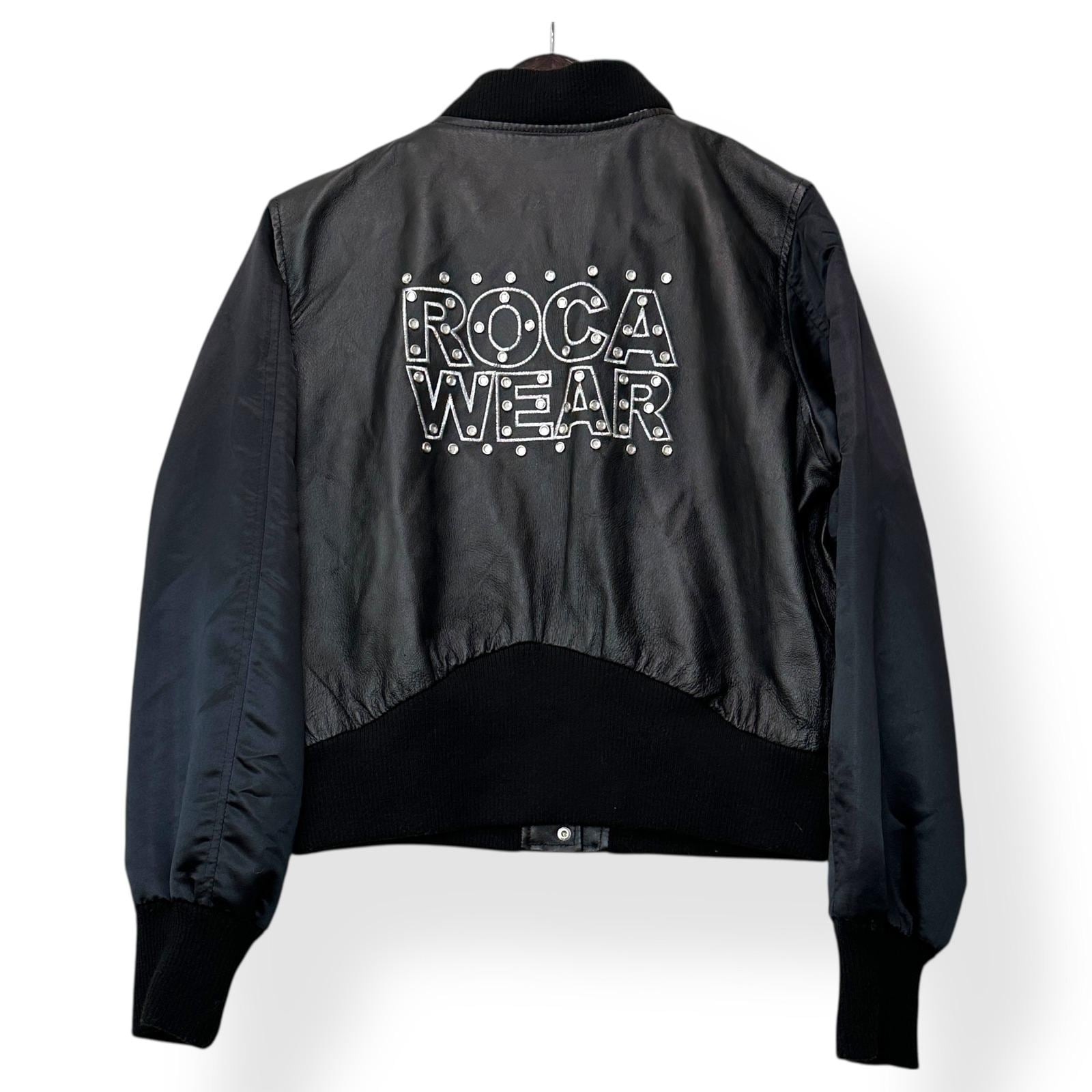 Vtg Y2K Rocawear Bomber Jacket XL Black Real Leather Studded