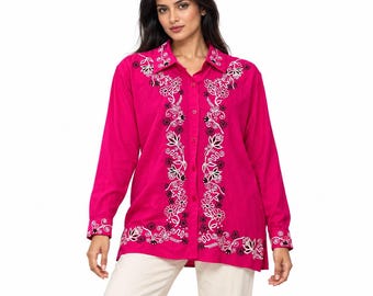 Vintage Diane von Furstenberg Bluse aus 100 % Seide, rosa, bestickt, Boho-Western-Stil, Damengröße L