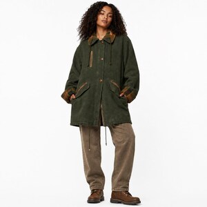 Vtg Dam Grön Ullparkas L Rutig Kant Forestcore Cottagecore Hygge
