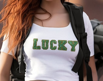 Glitter Lucky Shamrock PNG, St Patrick's Day T-Shirt Design (Instant Download)