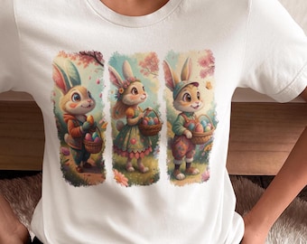 Coelhos da Páscoa Vintage PNG, Design para Camiseta (Download Digital), Sublimação de Coelhinhos