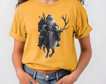 Papai Noel montado em rena PNG, ilustração de Natal (download digital), desenho natalino