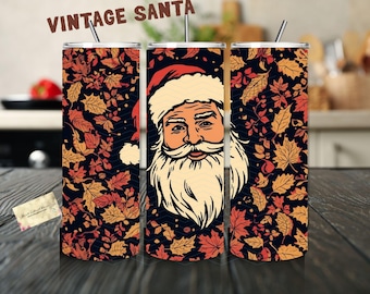 Adesivo vintage para copo térmico de 590ml com estampa natalina (download digital), sublimação com tema de Papai Noel.