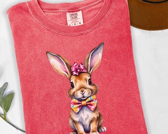 Coquette Bow Coelho da Páscoa em Aquarela PNG, Design para Camiseta de Páscoa (Download Digital), Clipart de Coelho em Aquarela