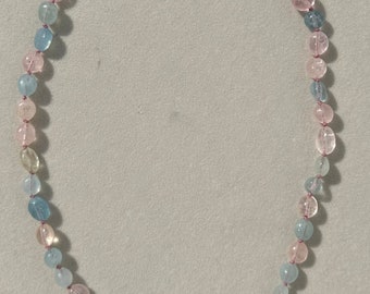 Filo di berillo fatto a mano color acquamarina/morganite da 18"