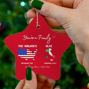 Personalized Keepsake ornament for Exchange Students/au pair/intl students, Two Countries Ornament, Christmas Gift, Ceramic 4 shapes