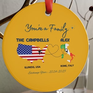 Personalized Keepsake ornament for Exchange Students/au pair/intl students, Two Countries Ornament, Christmas Gift, Host family gift