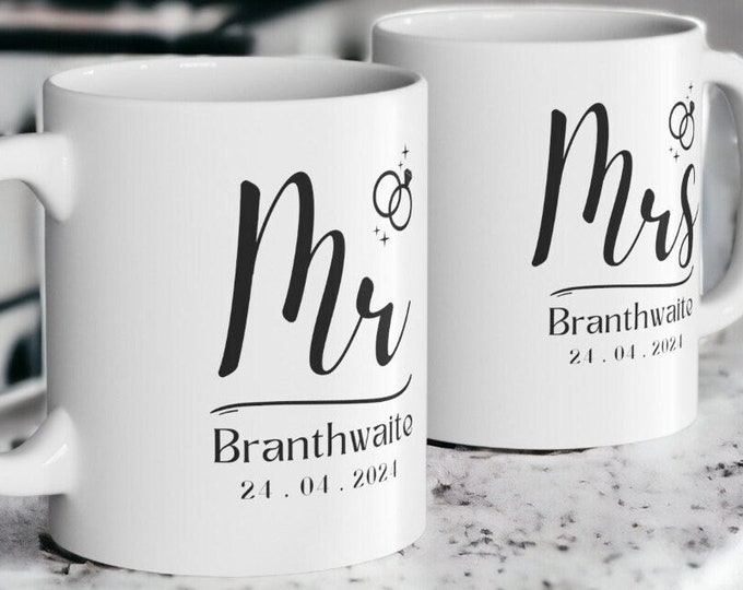 Mug Mr et Mme, Mug mariage Mr Mrs personnalisé avec photo, cadeau de mariage personnalisé, mug jeunes mariés, cadeau pour la mariée, cadeau baby shower