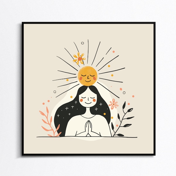 Joyful Spiritual Art | Meditation Poster | Cute Drawing | Printable Wall Art | Prayer Art | Spiritual Home Decor | Digital Download