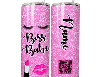 Vaso personalizado con código QR: ¡Rosa Boss Babe!