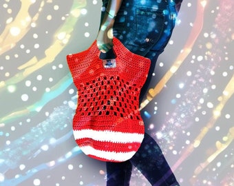Custom Striped Knit Tote, Strong Crochet Woven Tote, Handmade Crochet, BOHO Handbag, Knit Purses Totes, Knit School Bookbag, Trendy Tote Bag