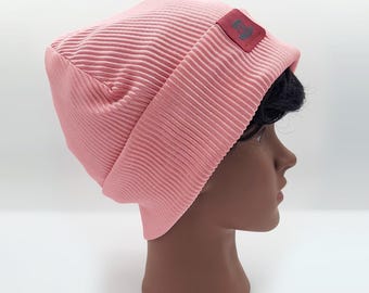 Thin Summer Slouch Beanie, Light Breezy Slouchy Hat, Adjustable Foldable Brim, Lightweight Beanie, Unisex Jersey Knit Cap, Silky Pink Tam