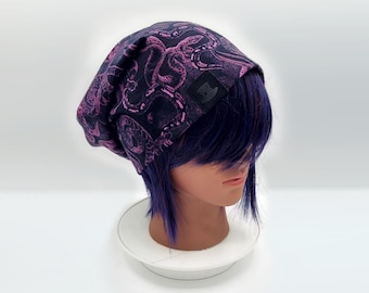 Purple Snakes Slouch Beanie, Relaxed Slouchy Hat, Foldable Brim, Light Bandana Beanie, Unisex Toque KnitCap, Rocker Beanie, Fisherman's Cap