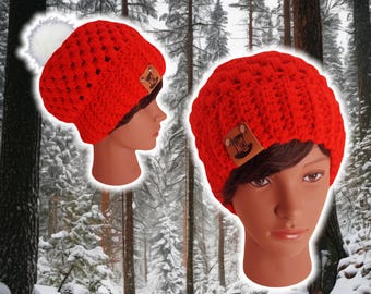Slouchy Puff Stitch Beanie, Custom Made Handmade Crochet, BOHO Hippy Unisex Beanie, Knit Crochet Tam, Free Customization, Red Slouch Beanie