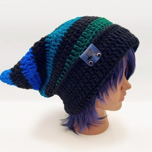 Droopy Box Beanie, Custom Slouch UNISEX Striped Cat Hat, Foldable Brim, Plus Sizes