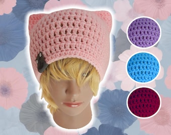 Custom Kitten Beanie, Lightweight Fitted Cat Eared Cap, Handmade Crochet, Knit Cat Eared Hat with Small Ears, Knit Summer Beanie, PETAL PINK